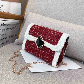 

Luxury Chains Women Bags Plush Wool Bag Tide Chain Single Shoulder Small Square Handbags sac a main femme de marque luxe