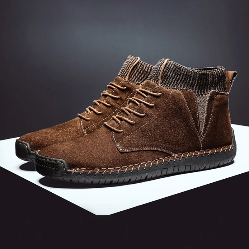 

Ankle Boots Breathable Synthetic Leather Non-slip Front Lace up Round Toe Shoes for Men MUG88