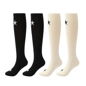 

New High tube Cotton Socks Star Autumn&Winter Calf Socks Breathable Knee Sock College Studient Cute Black White Warm Long Socks