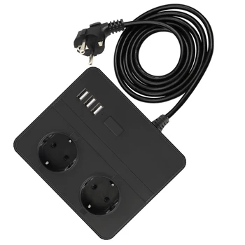 

Desktop Power Strip Socket 3USB Charging Adapter 2EU Outlets Plug with Power Switch 1.5m Cord Extension Socket