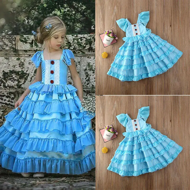 Красивое голубое платье подружки невесты на свадьбу для новорожденных девочек многослойное длинное платье праздничное платье-пачка принцессы