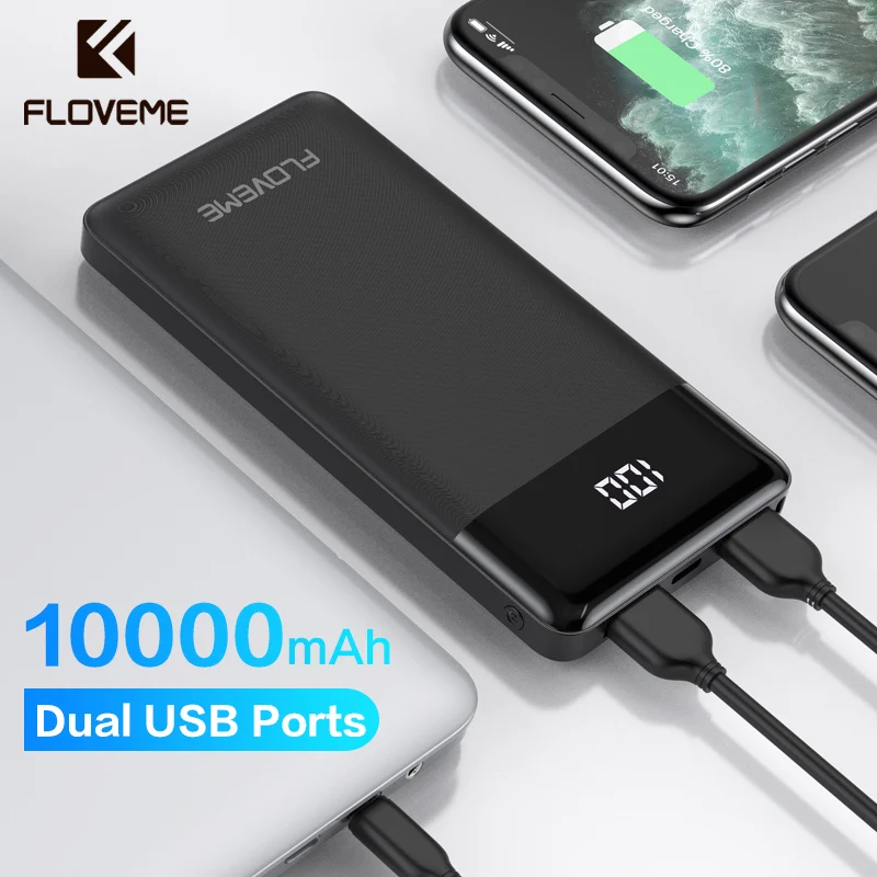 

Внешний аккумулятор FLOVEME, ёмкость 10000мАч, 2 выходных порта USB, LED дисплей, подойдёт для Xiaomi и iPhone