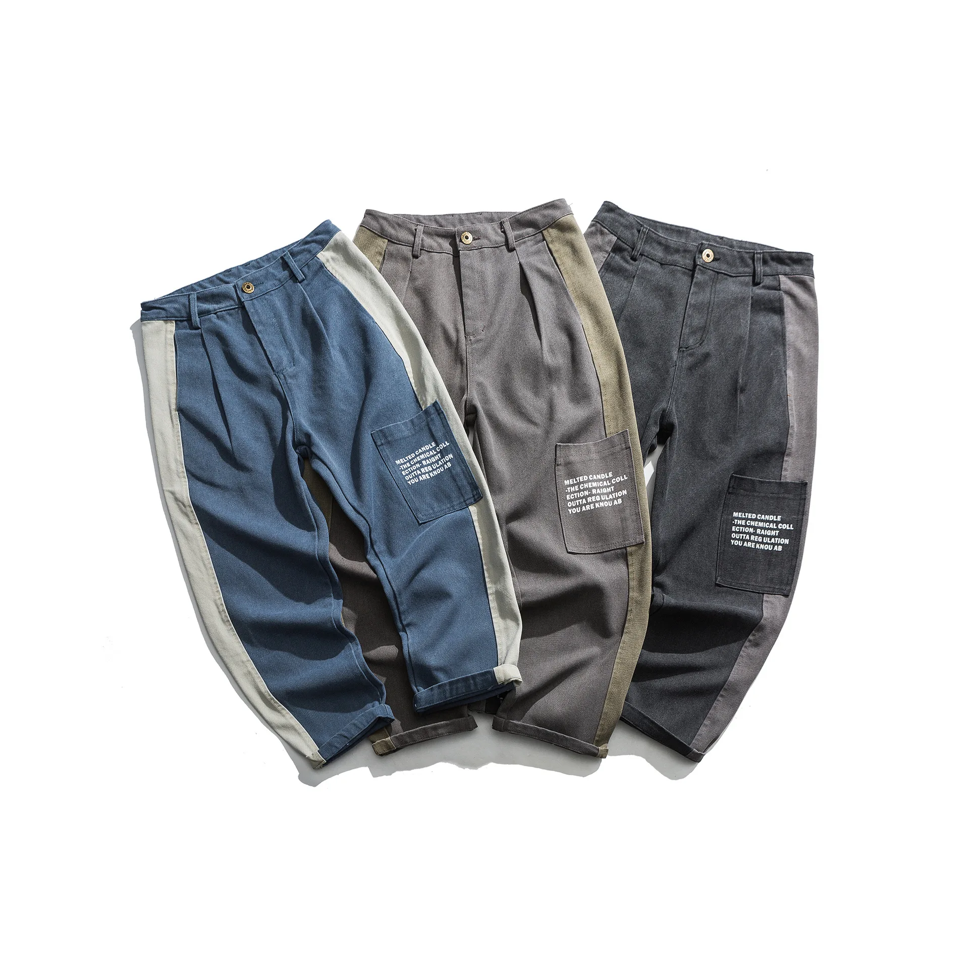 

City Where the Product Winter New Style Contrast Color Joint Canvas Straight-leg Pants Men Autumn And Winter Pants Men Pants