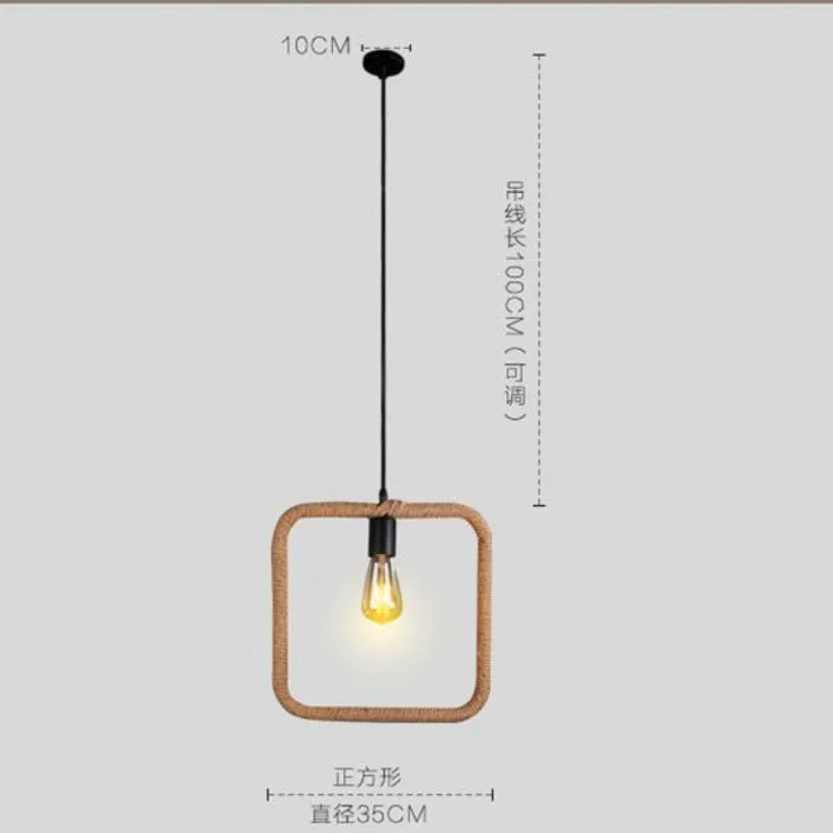 Ретро Геометрические железные художественные светильники пеньковая веревка потолочная лампа кофе барная люстра