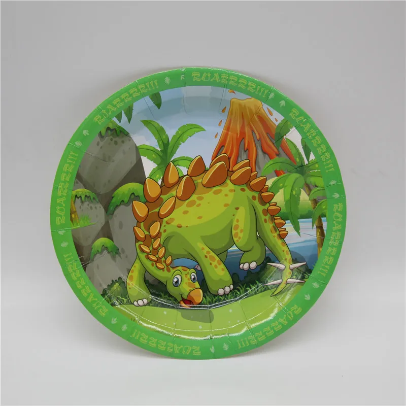 

Dinosaur Party Theme Cartoon Baby Shower 6 Piece Disposable 7-Inch Tray Cutlery Happy Birthday for Children Party Decoration
