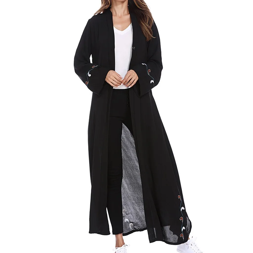 Мусульманское Макси Платье с цветочной вышивкой женское платье Abaya Дубай 2020