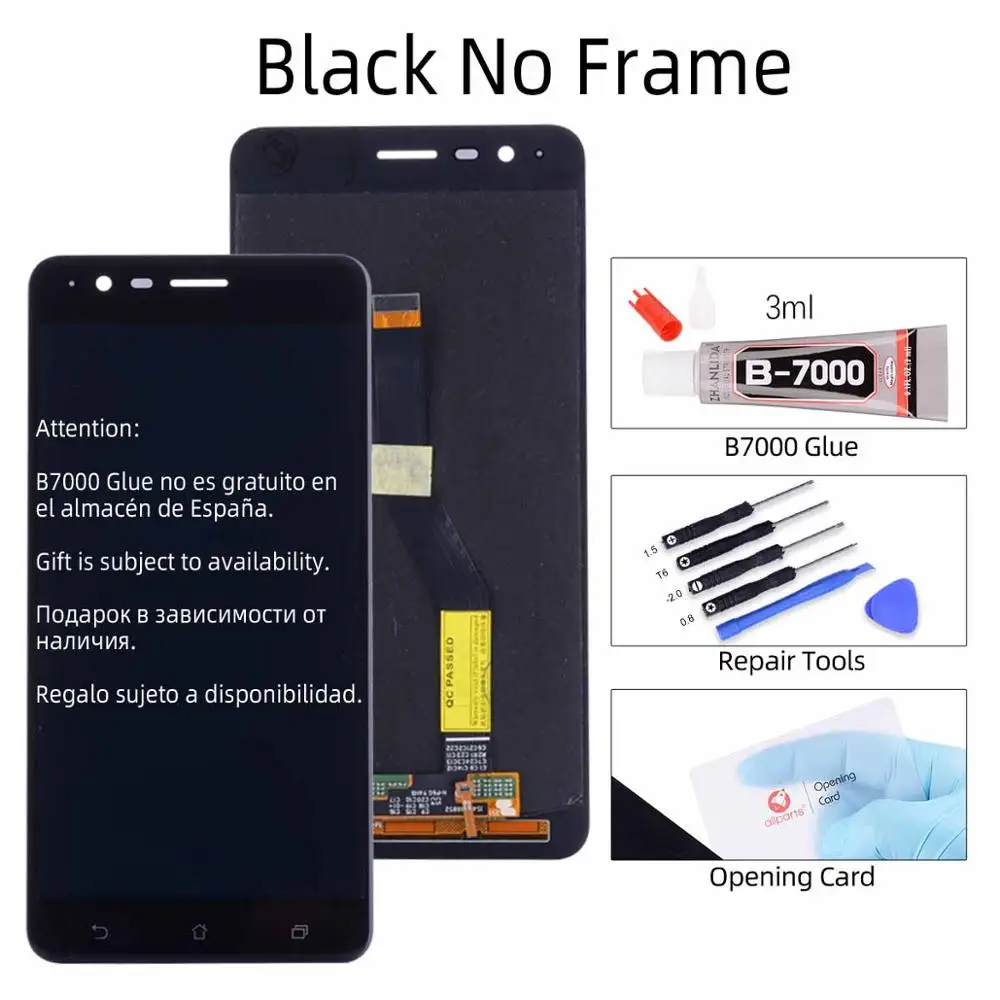 AMOLED Дисплей для ASUS Zenfone 3 Zoom ZE553KL LCD в сборе с тачскрином 5.5" черный белый золотой - Цвет: No Frame Black