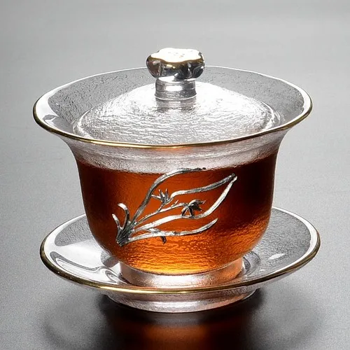 Утолщенный термостойкий прозрачный стеклянный Gaiwan креативный оловянный цветок сливы украшение китайская чайная чаша мастер чайная посуда - Цвет: D