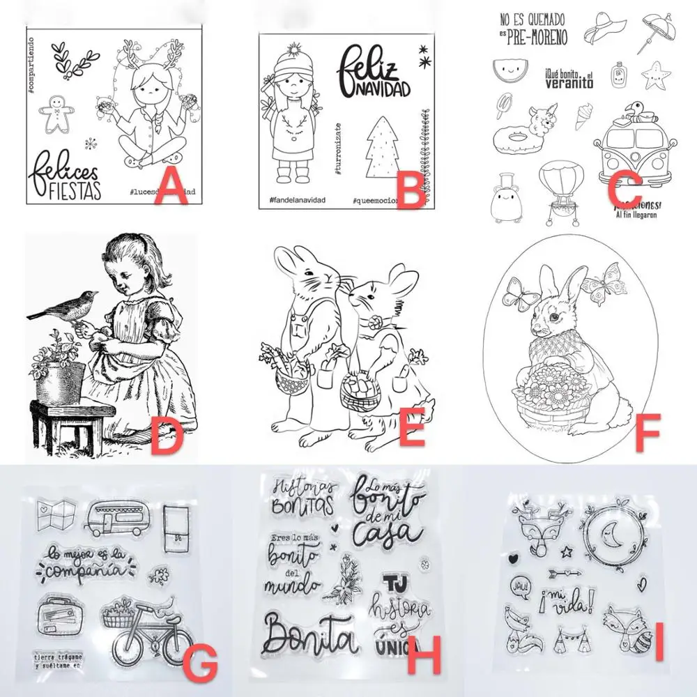 

Spanish letters and transparent stamps gold French text stamps DIY scrapbook album card craft mold embossed greeting card 2019 C