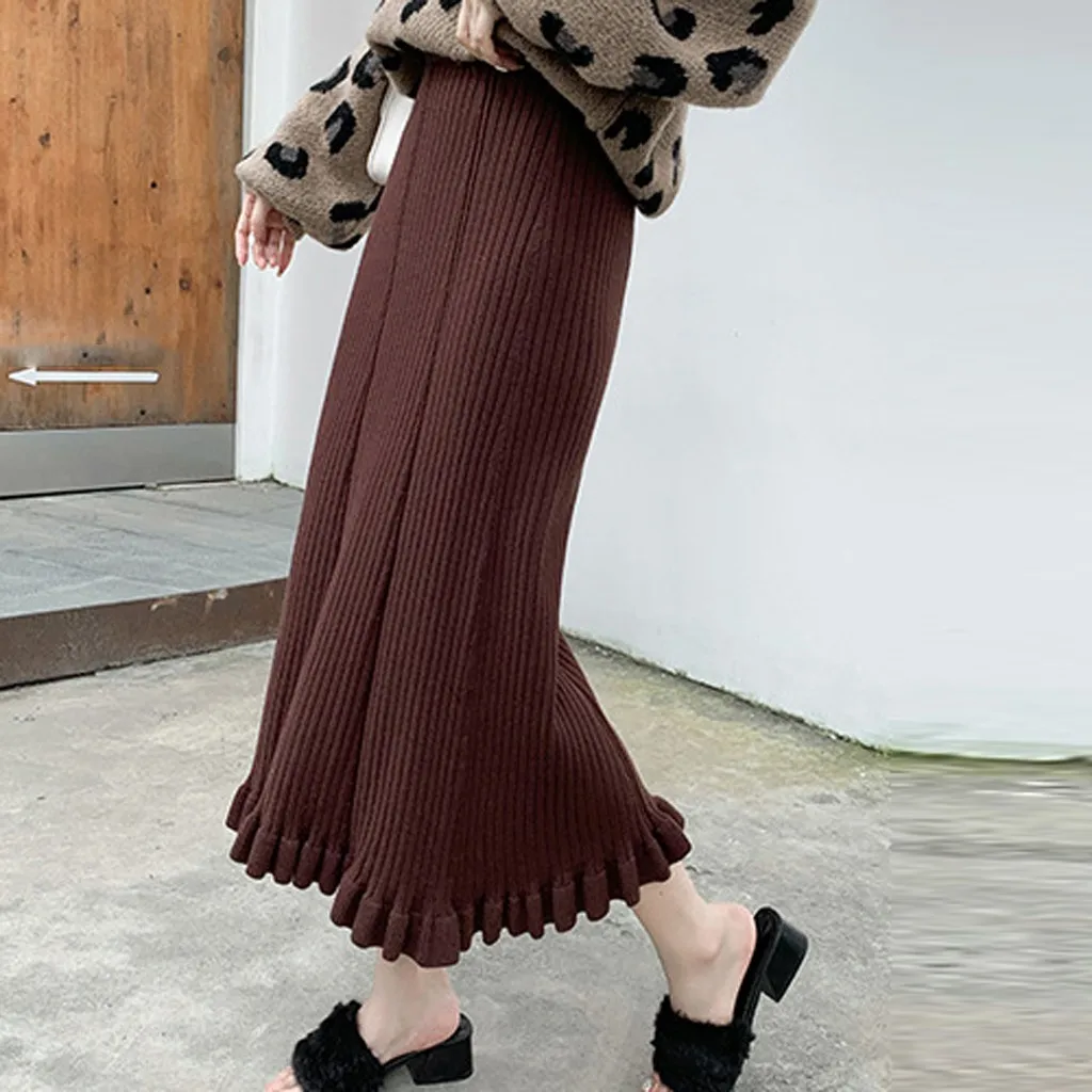 Faldas mujer moda юбки женские элегантные однотонные плиссированные зимние юбки с волнистым краем длинные женские юбки jupe femme