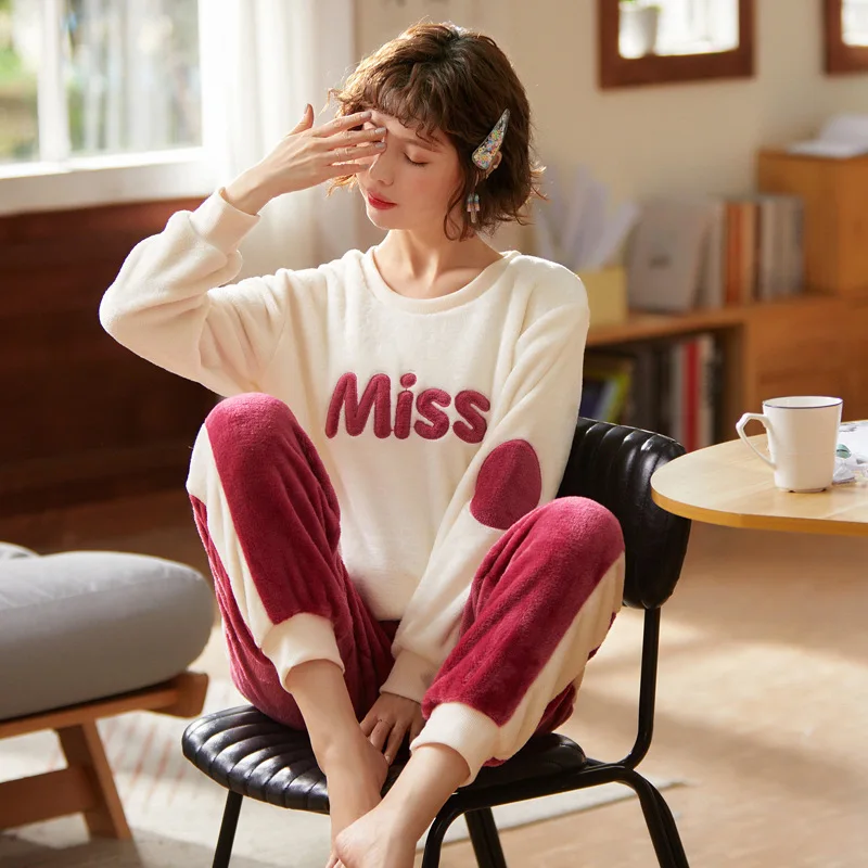 

Pajamas Women's 270 Grams Coral Velvet Autumn & Winter Long Sleeve Plus-sized Increase the Fat Mm200 Catty Flannel Homewear Set