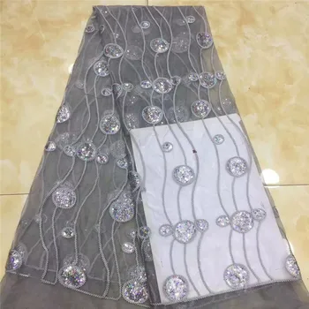 

Soft Latest Embroidered 3d Lace Fabric White/ gray African Lace Fabric 2020 High Quality Lace Tulle French Lace With sequins