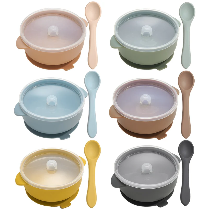 Silicone Baby Sucker Bowl With Lid BPA Free Portable Spoon For Kids