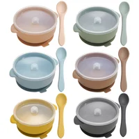 High Quality Silicone Baby Sucker Bowl With Lid BPA Free Waterproof Toddler Plate Set Portable Silicone Spoon For Kids 1