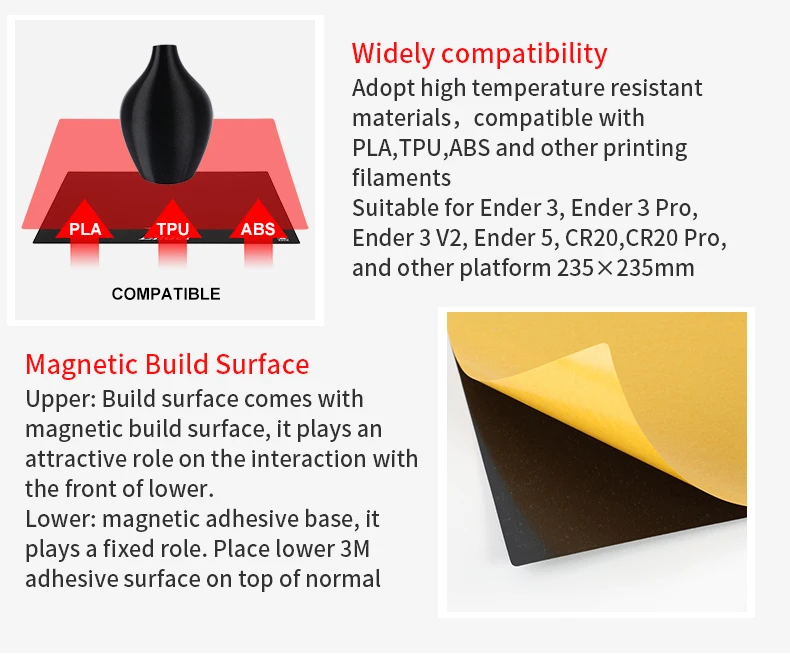 CREALITY 3D Original Flexible Magnetic Build Surface Plate Pads Ender-3/Ender-5/Ender-3 Pro Hotbed Parts Magnetic Bed Tape