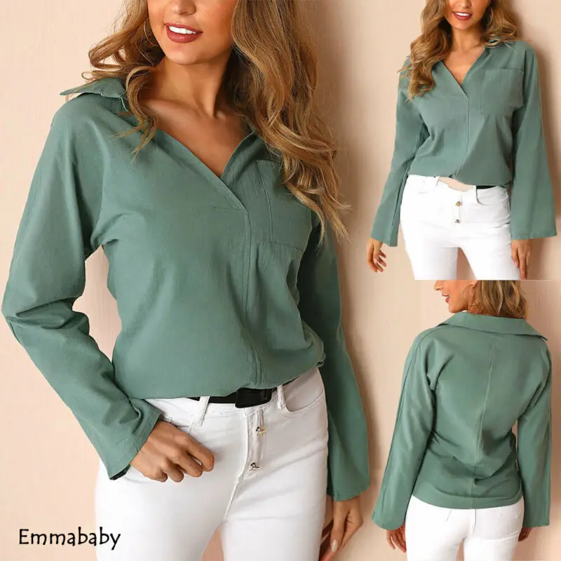 

Womens Button V Neck Blouses Loose Baggy Tops Tunic T Shirts Plus Size Us