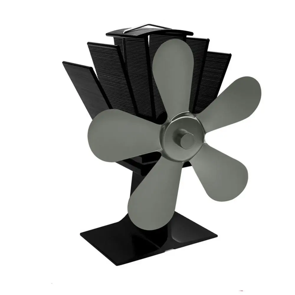5 лопастей Тепловая плита вентилятор домашняя Бесшумная Тепловая плита вентилятор ультра Тихая деревянная плита вентилятор для камина - Цвет: Черный