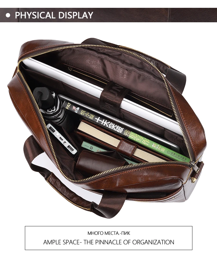 Мужской портфель из воловьей кожи, рюкзак 14 дюймов, сумки для ноутбука, бизнес большая сумка через плечо, сумка-мессенджер, сумки на плечо, коричневая кожа
