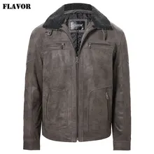 Мужская куртка из натуральной кожи, съемный меховой воротник, мужское зимнее теплое пальто