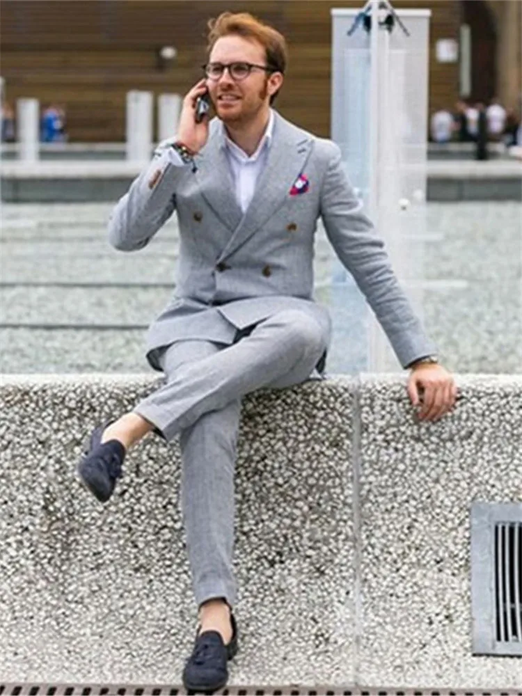 Мужской костюм смокинг Noivo Terno Slim Fit Easculino вечерние костюмы для мужчин пиджак+ брюки светильник серый двубортный костюм