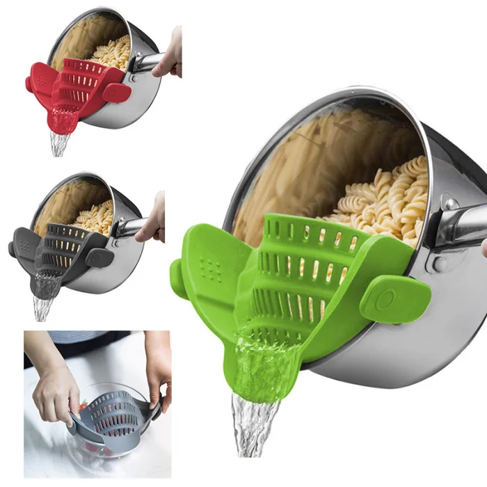 New Hot Kitchen Strain Strainer Clip On Silicone Colander Fits All Pots Bowls Kitchen Accessories USJ99