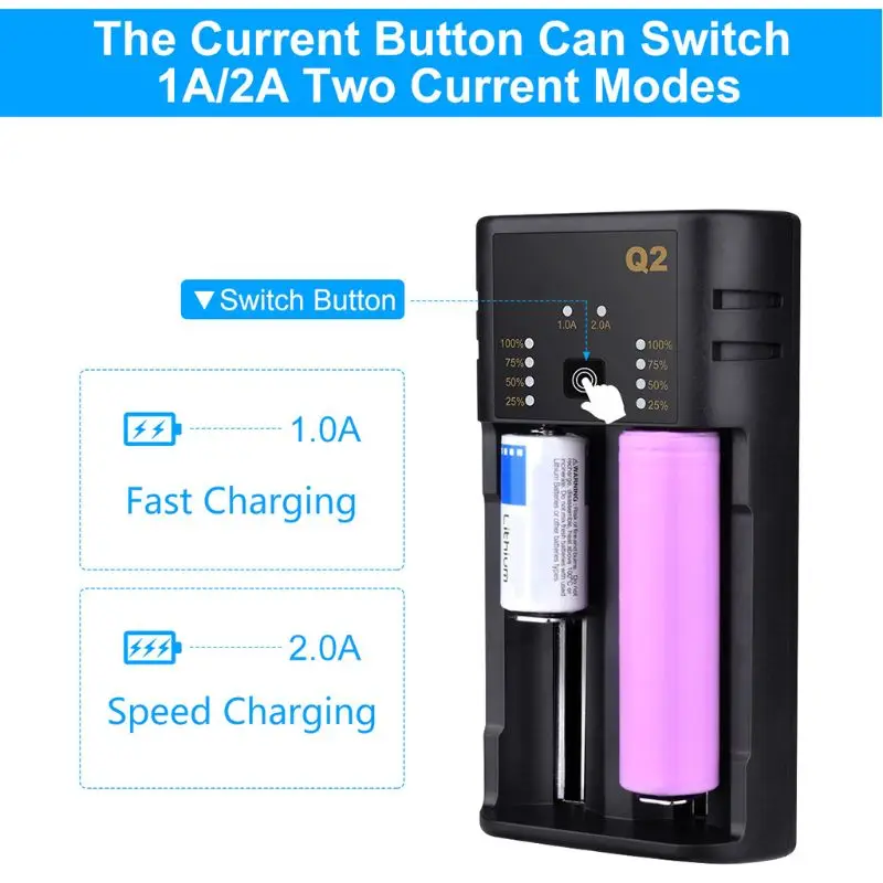 2 слота USB быстрое зарядное устройство для 18650 20700 21700 26650 18350 10500 AA/AAA перезаряжаемые литиевые батареи