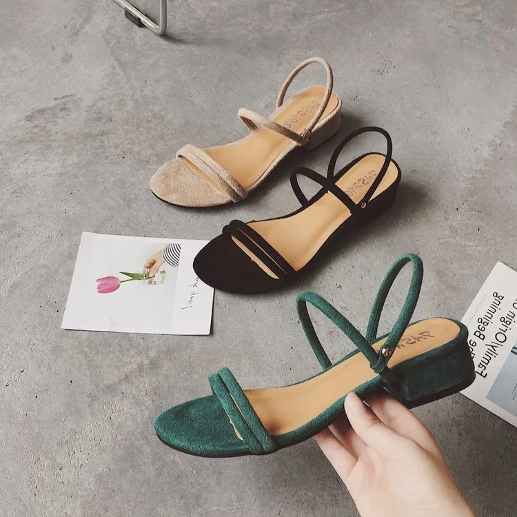 

2019 Summer New Style Korean-style Thin Drawstring Semi-high Heeled Square Heel Sandals Comfortable Versatile Students A- line B