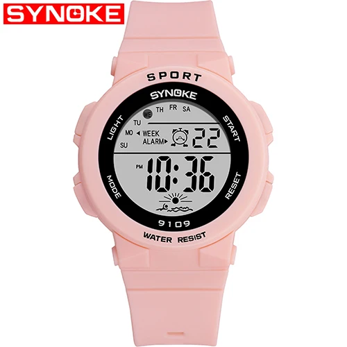 SYNOKE модные розовые спортивные женские цифровые часы 50 м водонепроницаемые Мальчики Девочки наручные часы для студентов будильник женские часы - Цвет: Pink