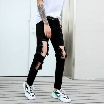 

2020 New Dark Personality Big Hole Nine Point Jeans Male Streetwear Hip Hop Fashion Loose Pants Hombre