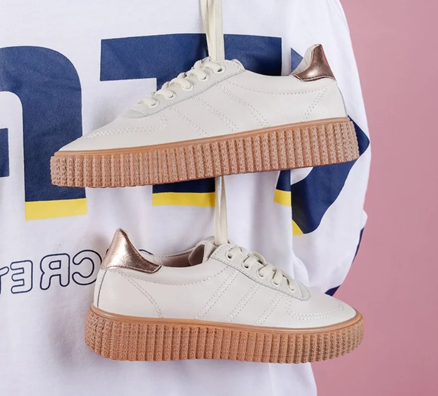 

HOT Women Sneakers Fashion Breathable Vulcanized Shoes Women Pu leather Platform Shoes Women Lace up Casual Shoes White