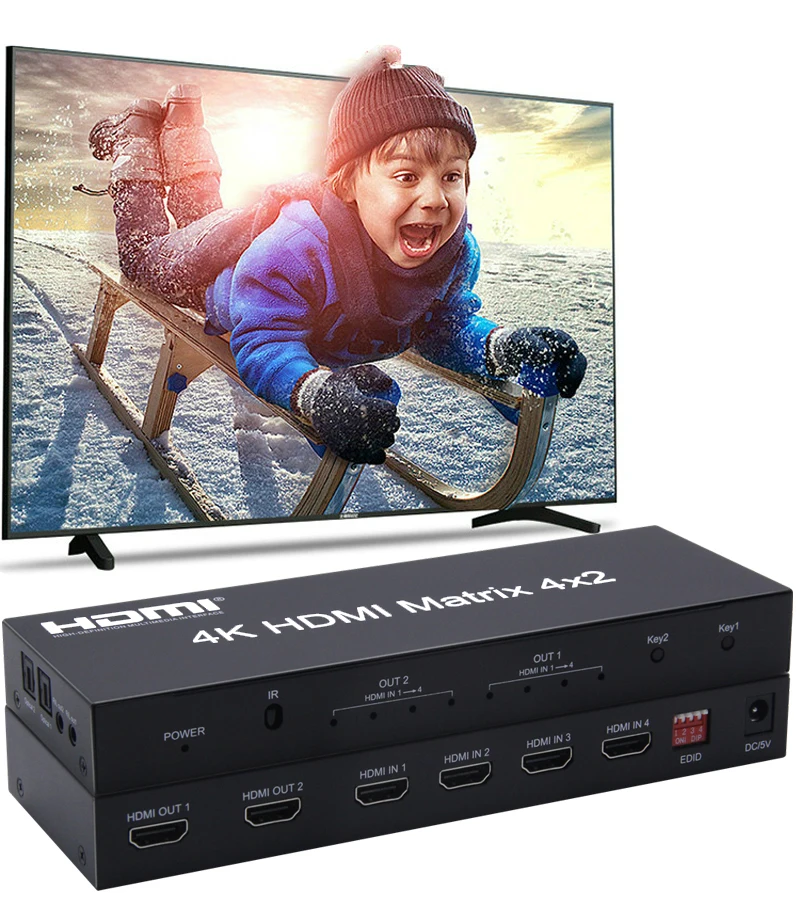 HDMI матричный 4X2 HDMI Разветвитель переключатель 4 в 2 Выход видео конвертер коммутатор адаптер 4 к x 2 к с EDID оптический аудио пульт дистанционного управления