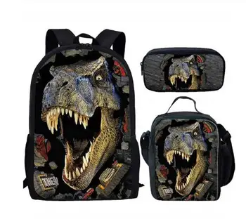

3pcs/lot Tyrannosaurus Rex T-Rex Dinosaur School Bags For Teens Boys Girls Backpack Children Schoolbag Kids Gifts
