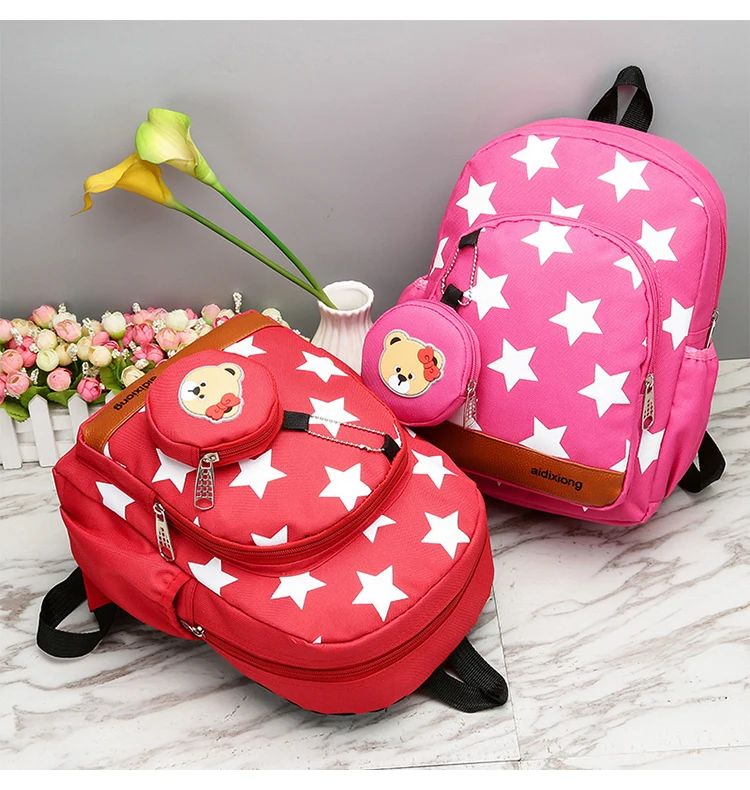Durable Canvas Primary School Bag Stars Pattern Pink Navy Large Capacity Backpack Kids School Bags
