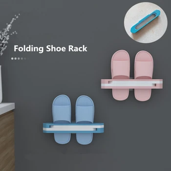 

Wall Mounted Shoe Rack Hook Slippers Hanging Self Adhesive Shelf Storage Home Space-saving Foldable Rack Accessories Supplies