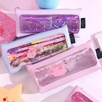 

Creative Cartoon Mermaid Oil into Quicksand Pencil Case PVC Stereo Students Stationery Storage Pencil Case Office Supplies