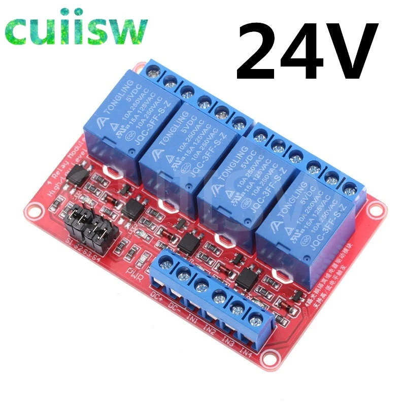 24V 4 channel Релейная плата щит с анод Испытание на устойчивость к высокой и низкой рычаг триггера для Ardiuno 24V 1/2/4/8 канальный Питание триггерный релейный модуль - Габаритные размеры: 24V 4 channel