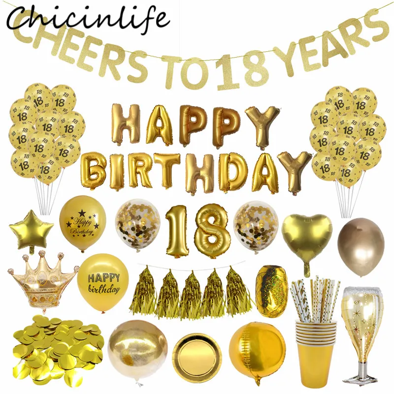 Chicinlife 18 день рождения украшение Золотой счастливый номер воздушный шар юбилей