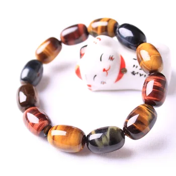 

Top Natural Tiger‘s’ Eye Bracelet For Women Lady Men Yellow Red Blue Crystal Oval Bucket Beads Gemstone Stretch Jewelry AAAAA