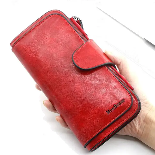 Women's wallet made of leather Wallets Three fold VINTAGE Womens purses mobile phone Purse Female Coin Purse Carteira Feminina Red