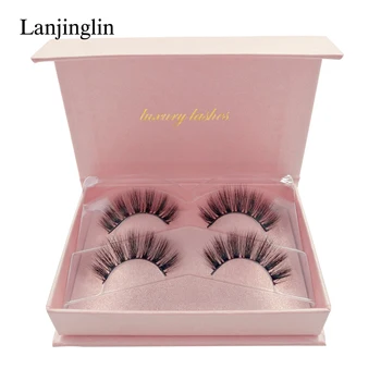

LANJINGLIN 2 pairs natural long mink eyelashes hand made wispy false eyelashes makeup strip 3d mink lashes volume fake lash