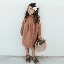 Новое платье с v-образным вырезом для маленьких девочек платье в Корейском стиле винтаж в японском стиле простая детская одежда с длинными рукавами для отдыха для девочек 0,9 кг#50