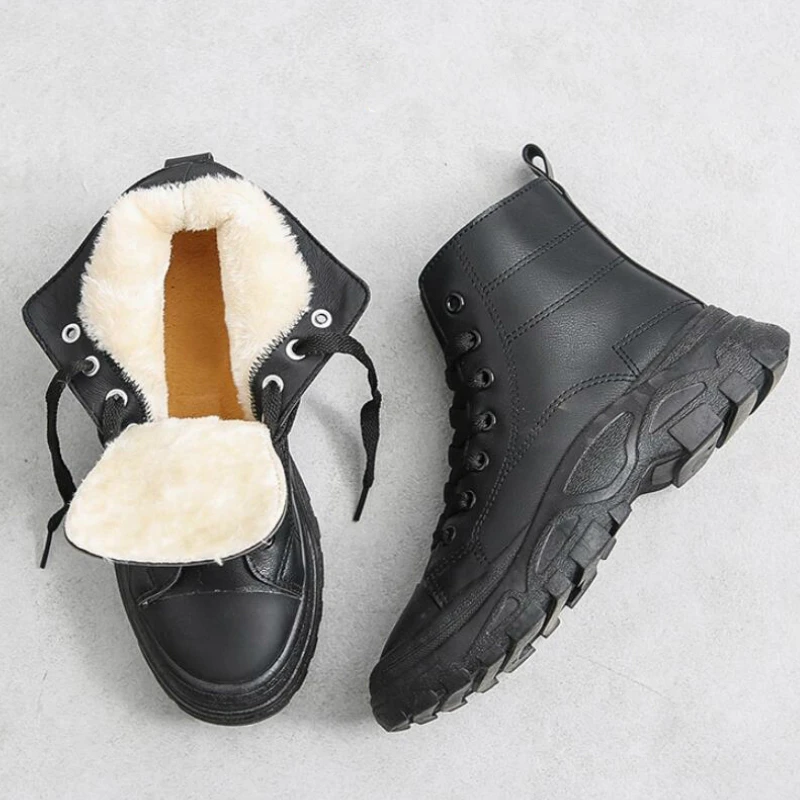 Роскошные зимние женские теплые ботинки кожаные теплые ботинки на меху в стиле ретро обувь на платформе женские ботинки на шнуровке Нескользящие ботинки с круглым носком