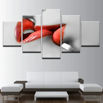 

Wall Art Canvas Painting HD Prints Living Room Decor 5 Pieces Woman Red Lipstick Pictures Modular Frame Red Lips Kiss Posters