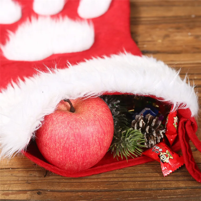 Рождественские чулки для домашних животных, детский Подарочный мешок, Чулки с кошкой, собачкой и лапой, рождественские чулки, Подарочный пакет, рождественские украшения