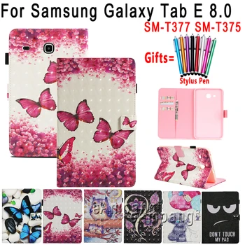 

Fashion Painted Case for Samsung Galaxy Tab E 8 8.0 SM-T377 SM-T375 Soft Shockproof Stand Flip Cover Tablet Shell + stylus pen