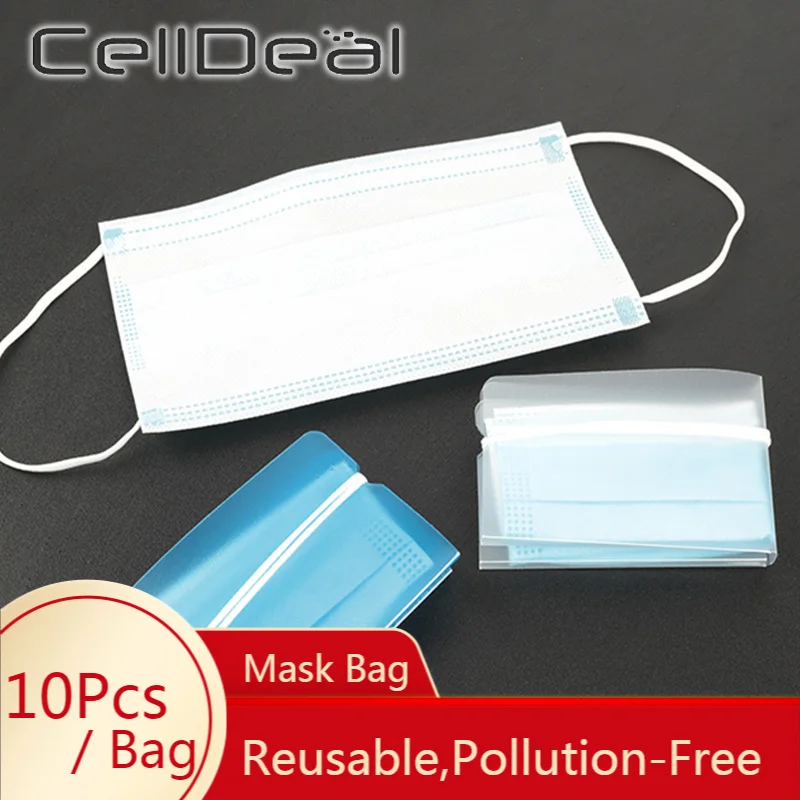 

CellDeal 10Pcs Portable Mask Holder Face Mask Storage Bag Mouth Cover Holder Reusable Mask Save Case Dustproof Pollution-Free