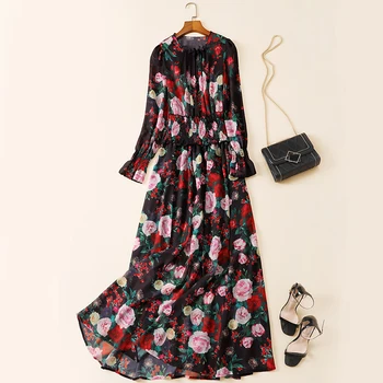 

New Thailand holiday dress 2020 spring women s long sleeve floral waist show thin and elegant seaside dress