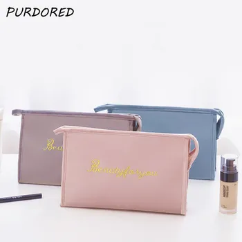 

PURDORED 1 Pc Solid Velvet Cosmetic Bag Zipper Women Makeup Bag Travel Makeup Storage Organizer Toiletry Wash Bag Neceser