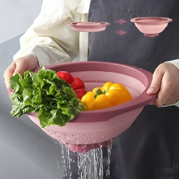 

Folding Leach Fruit Vegetable Washing Basket Strainer Portable Basket Solid Collapsible Drainer Heat Resistant Kitchen Organizer