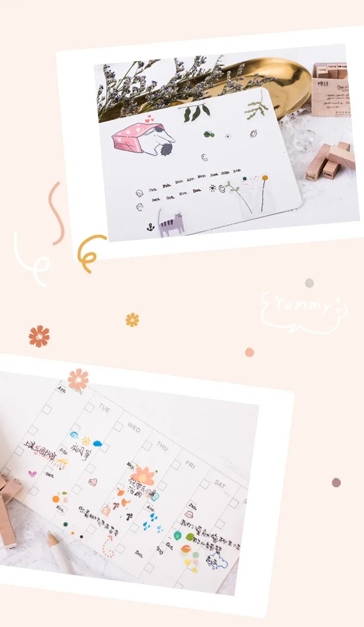 Cute Mini Diary Month Stamps Smile Face Sign Scrapbooking Material Journaling Sketchbook Planner DIY Hobby Craft Supplies